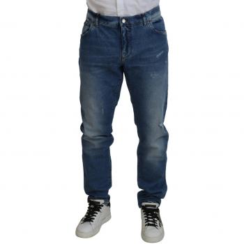 Dolce & Gabbana Blue Washed Skinny Cotton Denim Jeans - IT60 | 3XL, Elegant Skinny Jeans, Blue male, Size: 7XL