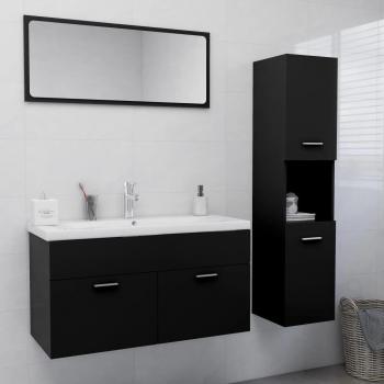 Conjunto de muebles de baño negro en conglomerado con diseño moderno, fabricado en madera de ingeniería, incluye lavabo y espacio de almacenamiento