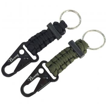 Bcony 2 piezas Llavero de Supervivencia Paracord con Mosquetón / iniciador de fuego para campamento senderismo aire libre emergencia,Verde Negro