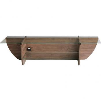 Mesa para TV Wellhome con Vidrio Templado y Base de Tablero Aglomerado, 100% vidrio templado, color nogal