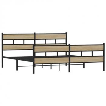 Estructura de Cama sin colchón Metal Roble Sonoma 193x203 cm, armazón de Cama, Cama de Matrimonio, Cama Doble, Marco de Cama