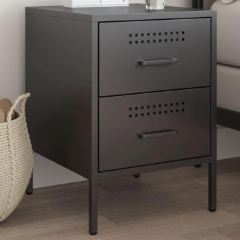 Mesita de Noche Acero Negro 36x39x50,5 cm - Mesita Auxiliar, Muebles de Dormitorio, Armario de Cama
