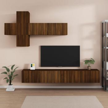 Set de muebles para TV 7 piezas madera contrachapada roble marrón 100 x 30 x 30 cm
