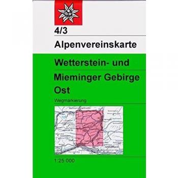 Mapa topográfico excursionista Wetterstein y Mieminger Gebirge Este 1:25.000 con señalización de rutas