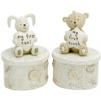 Button Corner Resina Primer Diente y Primer Rizo Set Bautizo Conejo y Peluche Cajas de Baratija CG752