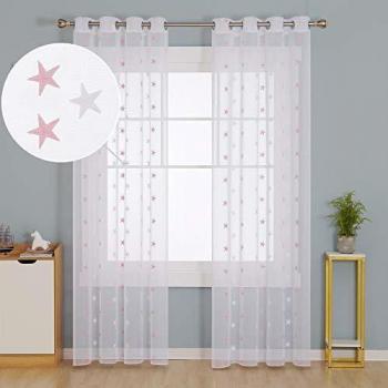 Doconovo Vasillos Salón Moderna con Ojales 140 x 245 cm Juego de 2 Rosa Estrellas y Blanco