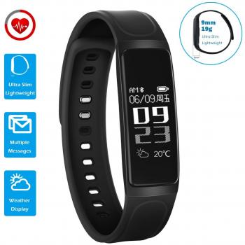 CHEREEKI Pulsera Inteligente con Pulsómetro Fitness Tracker Monitor de Pulso Pulsera Actividad con Contador de Calorias/ Monitor de Sueño/ Contador de Pasos/ Reloj / Mostrar el Clima Smart Bracelet Smartwatch para Android y iOS iPhone