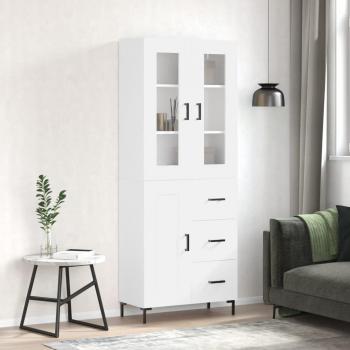 Aparador alto de madera contrachapada blanco 69,5x34x180 cm