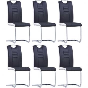 Sillas Voladizas de Comedor 6 Unidades Cuero Sintético Negro