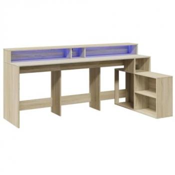Escritorio con LED de madera ingeniería roble Sonoma 200x104x91 cm