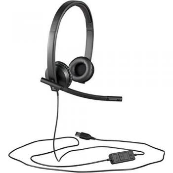 Logitech H570e Auriculares con Cable, Auriculares Estéreo con Micrófono con Supresión de Ruido, USB, Controles Integrados con Botón de Silencio, Indicador Led, PC/Mac/Portátil, Negro