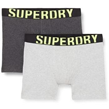 Superdry Men's Organic Cotton Dual Logo Boxer Shorts - 2 Pack, Grey/Charcoal, Size S