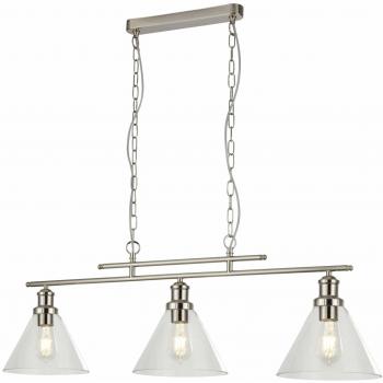 Lámpara Colgante Pirámide 3 Luces Acero Cromado Pantalla de Vidrio E27 33cm