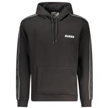 Guess Men's Black Cotton Athleisure Hoodie with Logo Band