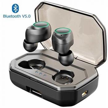 Muzili Auriculares Bluetooth V5.0 Auriculares Inalámbricos Hi-Fi Cascos con Cancelación de Ruido,IP65 a Prueba de Agua Audífonos con Mic Caja de Carga de 3000mAh para iOS Samsung Sony Black Berry HTC