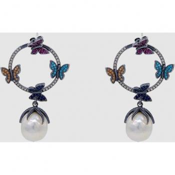Pendientes de plata con mariposas y perlas