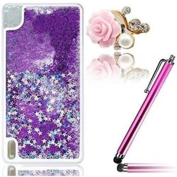 Vandot 3 in 1Funda Casos Huawei P7 Caso Estrellas y lluvia brillooro púrpura+azul con efecto de bola de nieve líquida Transparente paragolpes marco Bling plástico arenas