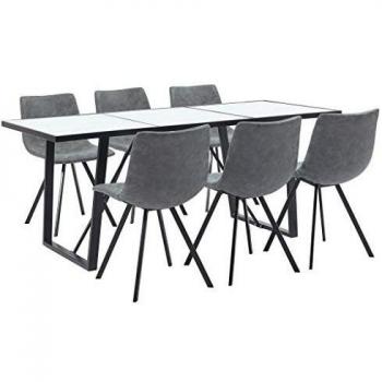vidaXL Juego de Comedor 7 Piezas de Cuero Sintético Mobiliario Decoración Interior Casa Hogar Robusto Duradero Resistente Funcional Práctico Útil Gris