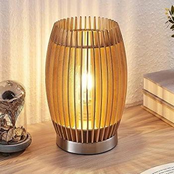 Lámpara de mesa Jemile con pantalla de listones de madera de abedul