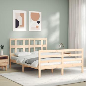 Cama de matrimonio con cabecero doble en madera maciza color marrón Vidaxl