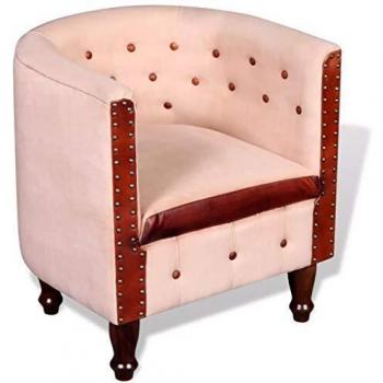 vidaXL Sillón de cuero verdadero y lona beige
