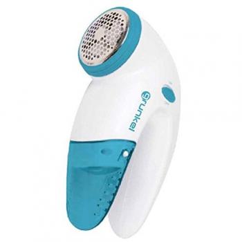 Grunkel - QP-15 - Quitapelusas eléctrico con 3 cuchillas de acero inoxidable y sistema de seguridad. Depósito desmontable para pelusas. - 15 x 5,5 cm - Blanco