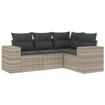 Set de Sofás de Jardín 4 pzas y Cojines Ratán Sintético Gris
