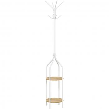 Perchero de Pie con 2 Estantes con 8 Ganchos en Forma de Árbol Ø34x181 cm Blanco