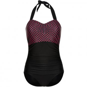 Pussy Deluxe Roxy Check ered Swimsuit, Bañador Negro/Rojo negro L