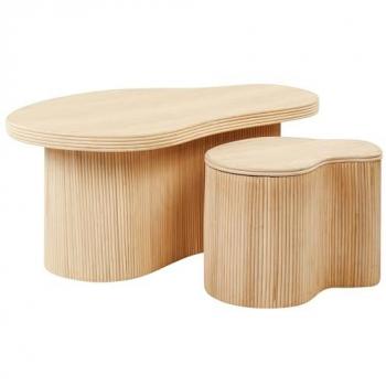 Conjunto de 2 mesas de centro de ratán con almacenaje y tablero natural estilo boho Salanti