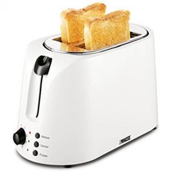 Princess 142329 Tostadora con 2 ranuras cortas, 8 niveles de tostado, bandeja recogemigas, función de descongelar, calentar y cancelar, expulsión automática, 1000 W