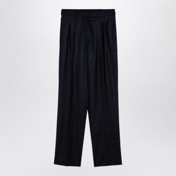 Stella McCartney Women's Navy Wool Pleated Trousers, Blue, Size 42, Straight Trousers