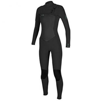 Traje neopreno O'Neill Epic 3/2mm Chest Zip Full mujer, color negro intenso, talla 6, con zonas de paleta sin costuras, tecnología Fluidflex Firewall y costuras GBS Krypto Knee