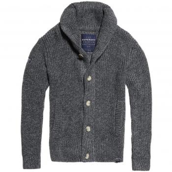 Superdry Hombre Jacob Shawl Cardigan, Gris, Large