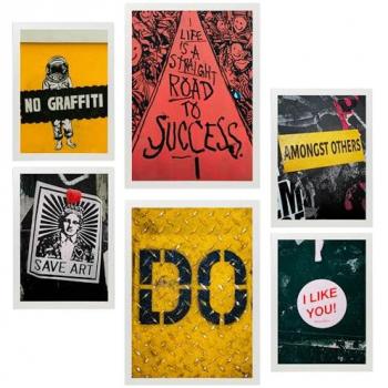 Set de 6 Pósters de Arte Callejero Urbano con Frases en Diseño Graffiti para Decorar Paredes del Hogar A3 y A4 Sin Marco
