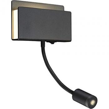 Aplique de pared LED negro mate con luz de lectura 2 bombillas 6,1cm