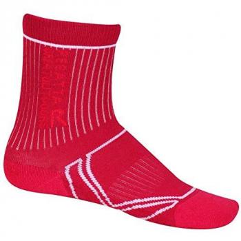 Regatta Kids Coolmax Quick Dry Hiking Socks - 2 Season Twin Pack (Red/Cherry Pink) Size 13Y