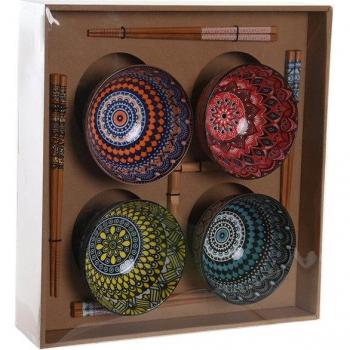 Set de Sushi DKD Home Decor 34 x 34 x 6,5 cm Multicolor Mandala Gres Oriental (12 Unidades)