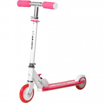 HOMCOM Patinete para Niños +3 Años Plegable con 2 Ruedas LED Manillar Ajustable y Freno 61x32,3x67-77cm Rosa y Blanco