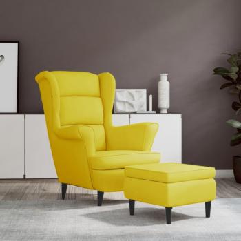 Sillón orejero con taburete de terciopelo amarillo mostaza vidaXL