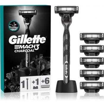 Maquinilla de Afeitar Gillette Mach3 Charcoal con Soporte + 6 Hojas de Recambio