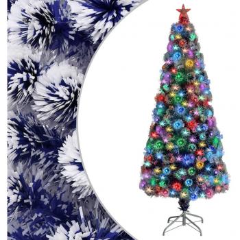 Árbol de Navidad Artificial con LED y Fibra Óptica Blanco Azul 180cm