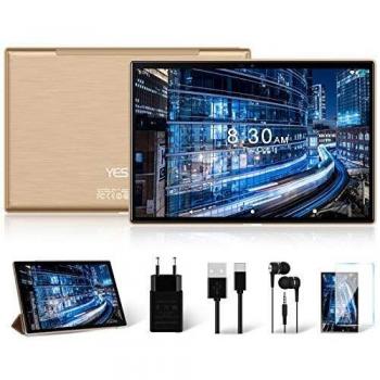 Tablet 10 Pulgadas, 5G Wi-Fi, 4G LTE Dual SIM, Android 10.0 YESTEL T5 Tablet PC, Procesador Octa-Core 1.6 GHz, HD Display, Face ID, 3 GB de RAM, 64 GB Ampliables hasta 128 GB, Color Dorado
