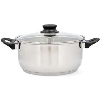 Cacerola de Acero Inoxidable Habitat Quid con Tapa - Diámetros 18 a 30 cm, Capacidad hasta 10L, Fondo Encapsulado, Acabado Pulido Brillante, Apta para Ind