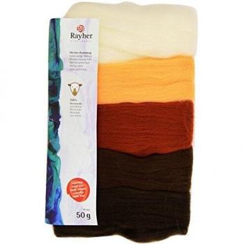 RAYHER, Super suave Merion Roving Tuft tab-bag marrón 10 g, multicolor, 3,45 x 1,7 x 0,3 cm