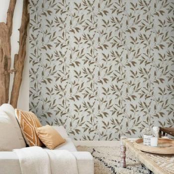 Papel Pintado Hojas Beige y Marrón DUTCH WALLCOVERINGS