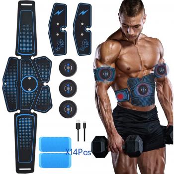 MiMiya Electroestimulador Muscular Abdominales Cinturón Electroestimulador Abdominal USB Recargable EMS Muscular y masajeador Masajeador Eléctrico Cinturón para Hombre& Mujer 14 PCs Gel de reemplazo