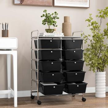 10-Drawer Rolling Storage Cart Utility Trolley Black