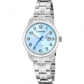 Reloj Calypso Basic K5873/3 Azul Mujer - Caja de Acero Inoxidable 316L Plateado, diseño moderno y elegante, resistente al agua, correa de silicona azul