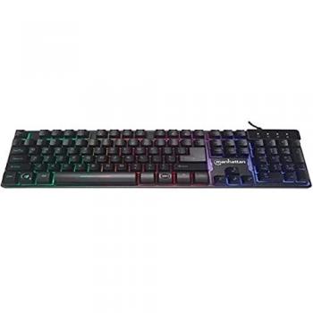 Teclado Gaming Manhattan 178457 USB con 19 Teclas Multimedia y Retroiluminación, Distribución QWERTY Español, Color Negro